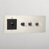 3G Dimmer Switch + USB A+C Fast Charge - Polished Nickel Black
