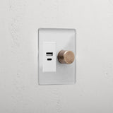 1G Two Way Dimmer + USB A+C Slimline Switch - Clear Antique Brass White