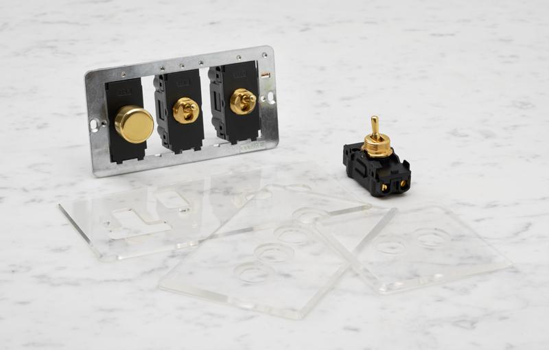 Polished Brass components dimmer and toggle switches