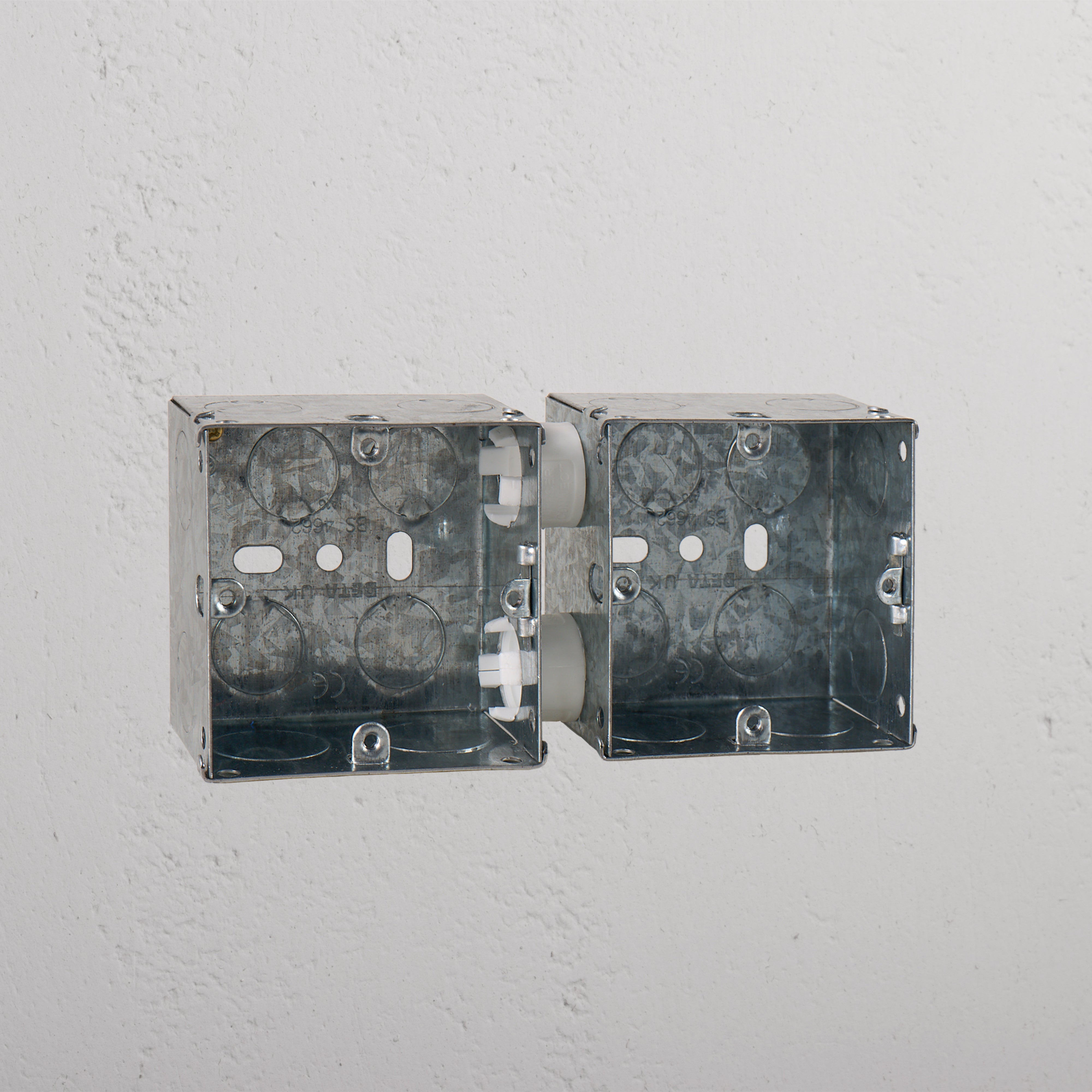 2x Single Metal Back Box 47mm, a sturdy rectangular electrical wall mounting box.