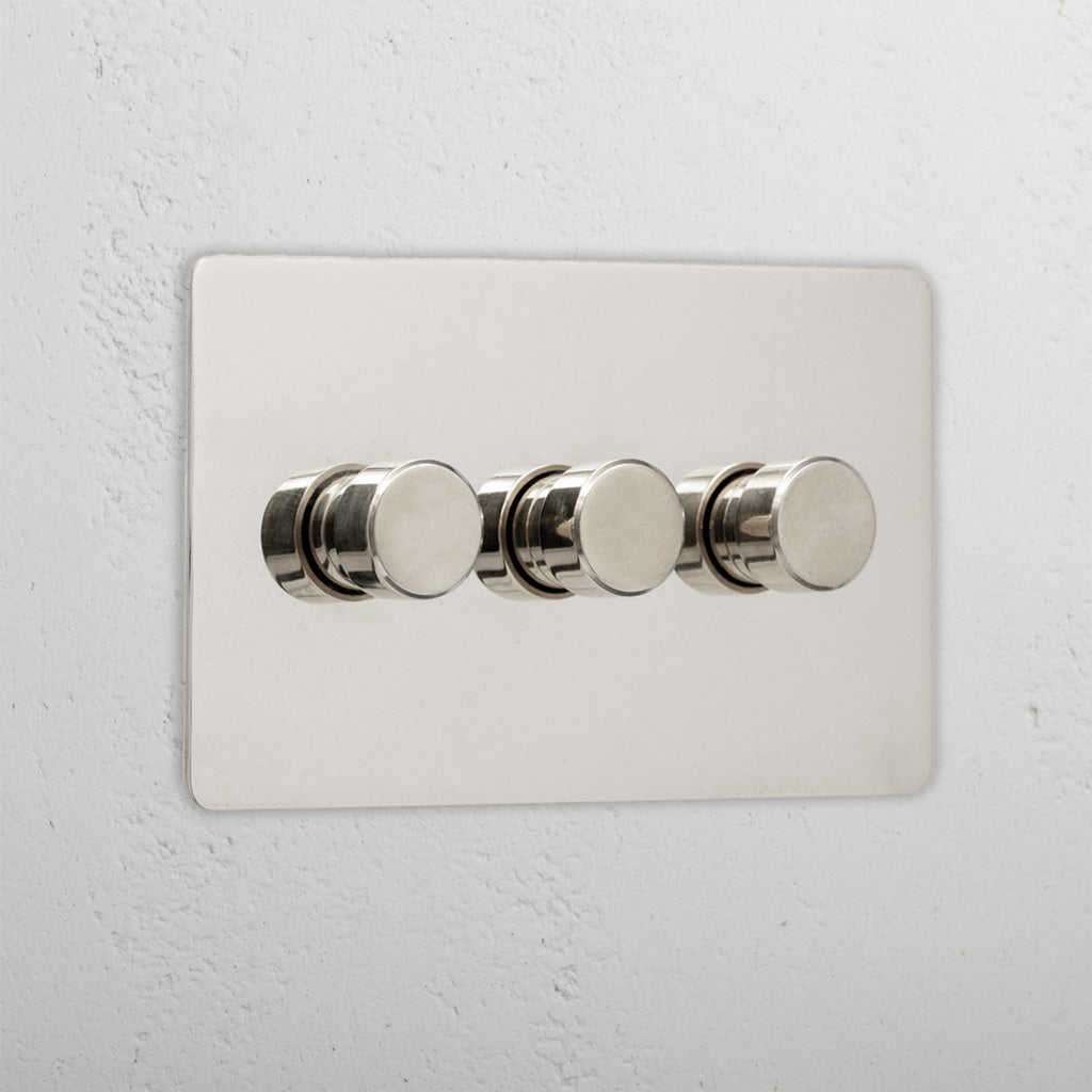 Premium polished nickel 3 gang 2 wat dimmer light switch